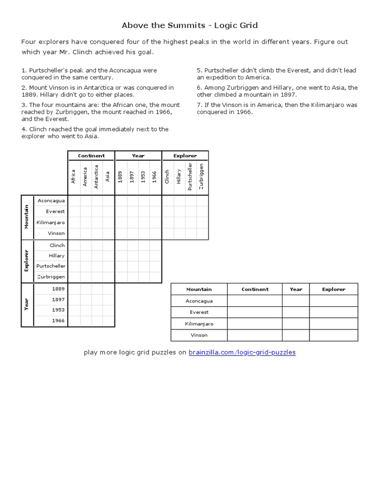 Logic Grid PDF Mount Everest Mountains