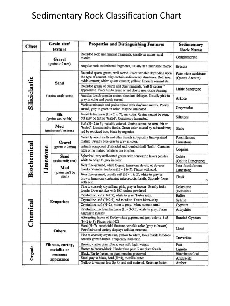 Sedimentary Rock Classification Guide | PDF