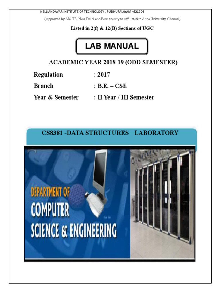 Lab Manual Regulation 2017 Branch Year & Semester II Year / III
