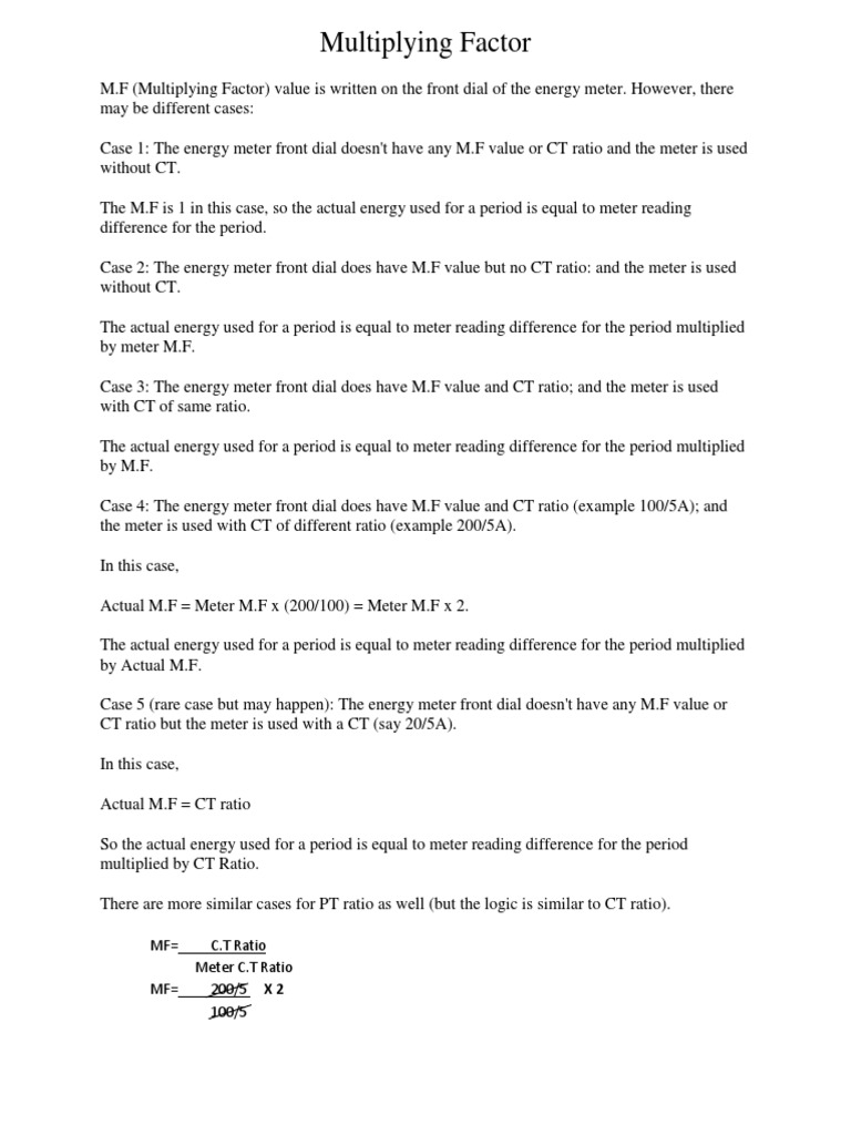 Multiplying Factor MF C.T Ratio Meter C.T Ratio MF 200/5 X 2 100/5 PDF