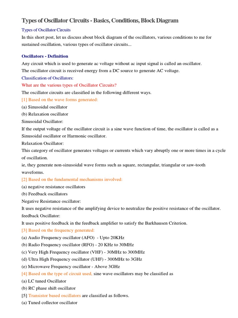 Types of Oscillator Circuits Explained | PDF | Electronic Oscillator ...
