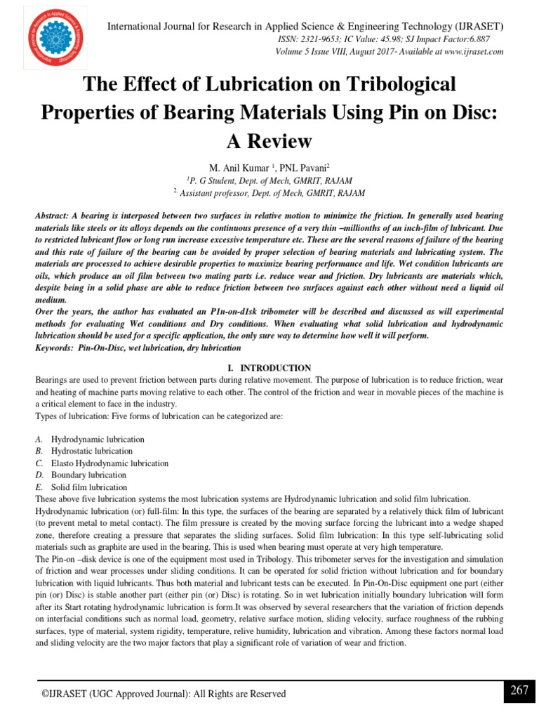 The Effect of Lubrication On Tribological Properties of Bearing