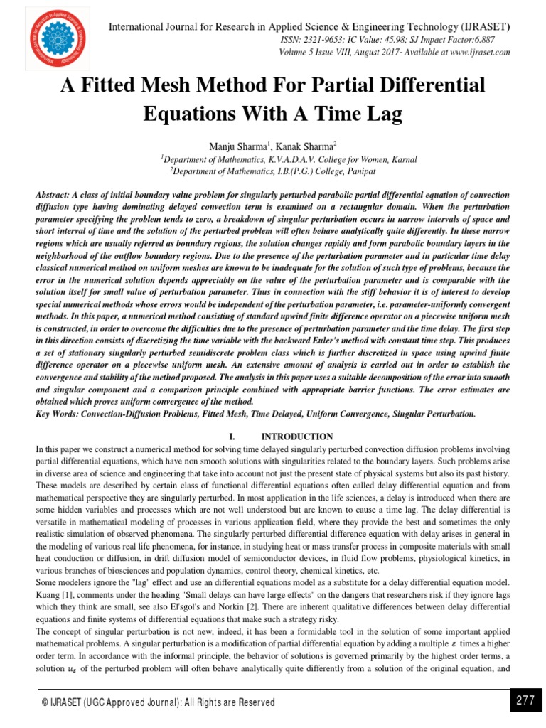 A Fitted Mesh Method For Partial Differential Equations With A Time Lag ...
