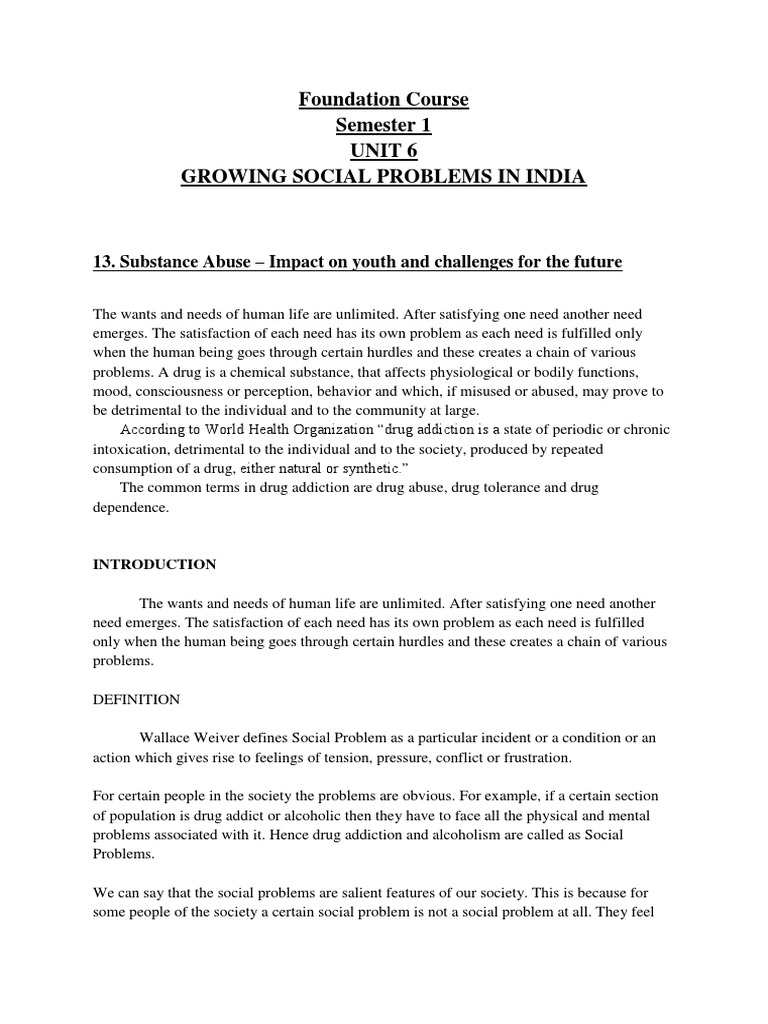 Youth Drug Abuse in India: Impact & Challenges | PDF | Substance Abuse ...
