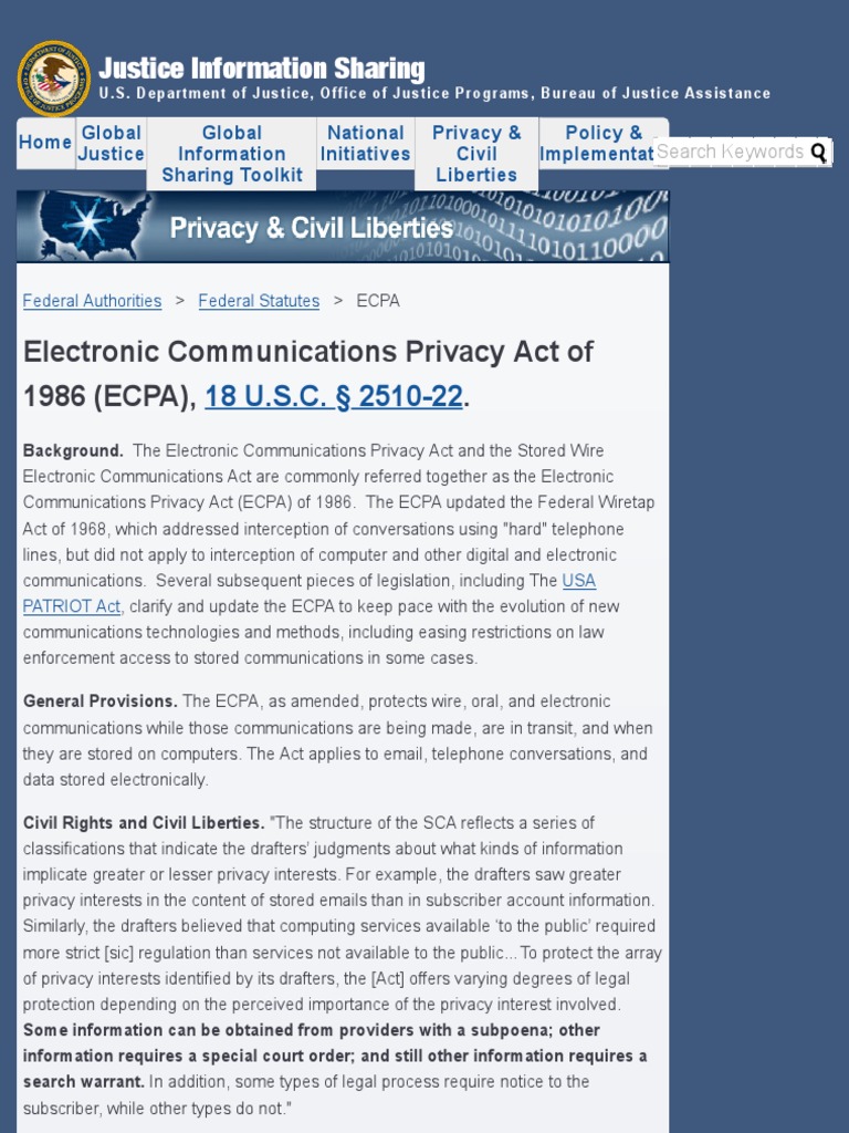 Electronic Communications Privacy Act of 1986 PDF Patriot Act Privacy