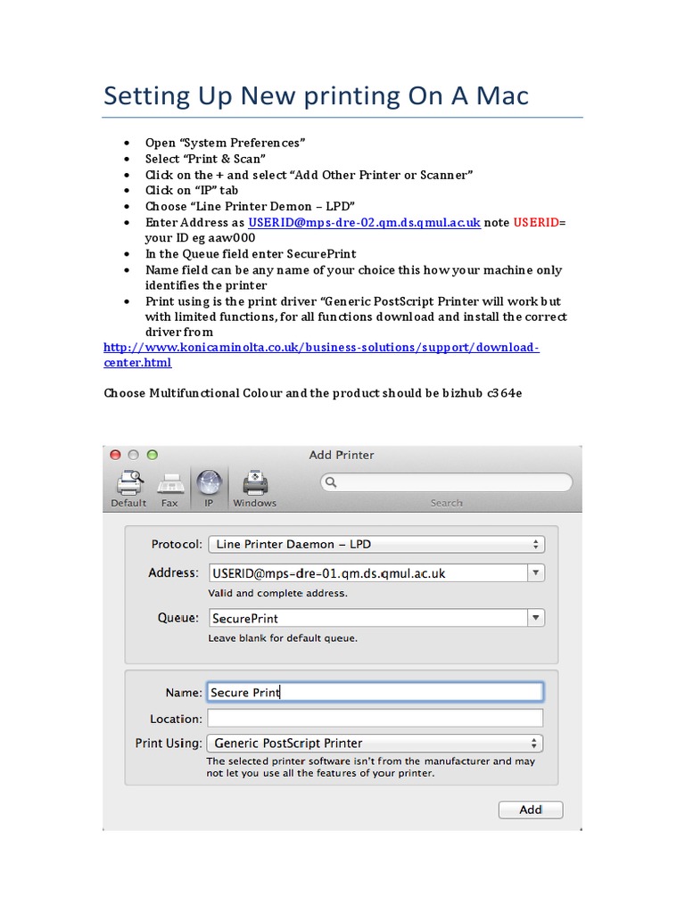 Mac Printing Setup Guide | PDF