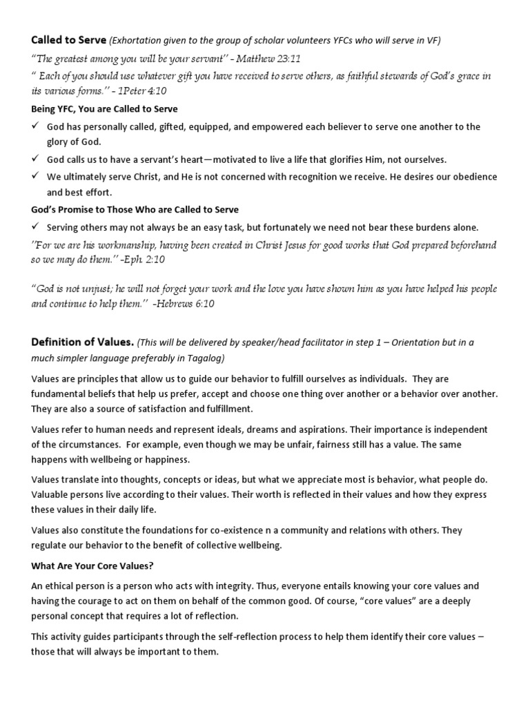 Values Formation For 07302017 Identify Core Values | PDF | Good Works ...