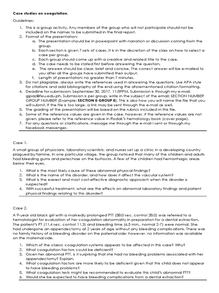 Coagulation Case Studies Overview | PDF | Bleeding | Platelet