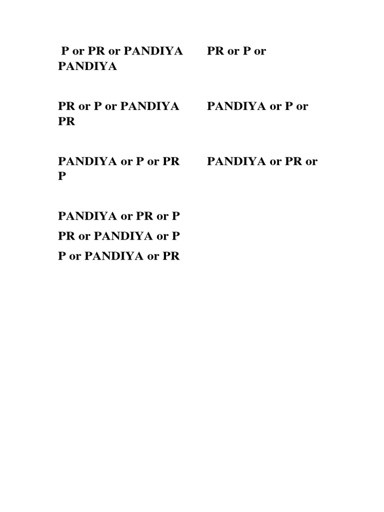 PANDIYA and PR Combinations Explained | PDF