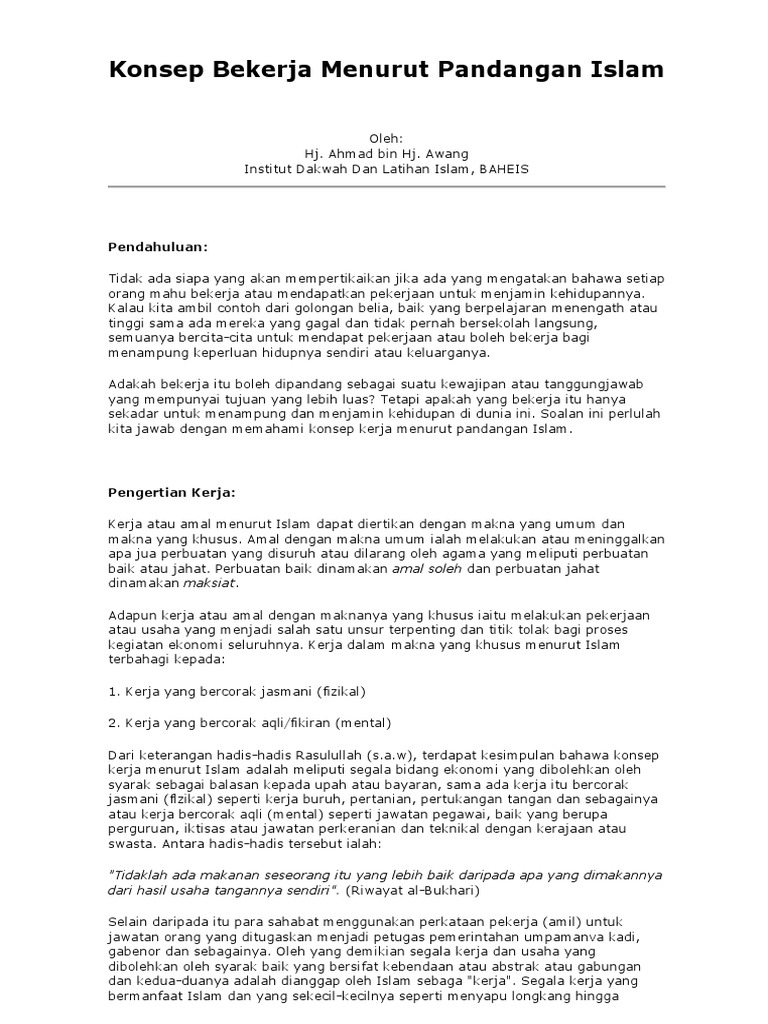 Konsep Bekerja Menurut Pandangan Islam Pdf