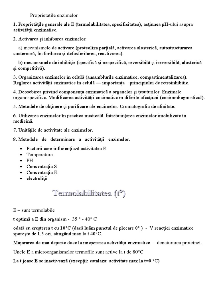 Proprietatile Enzimelor | PDF