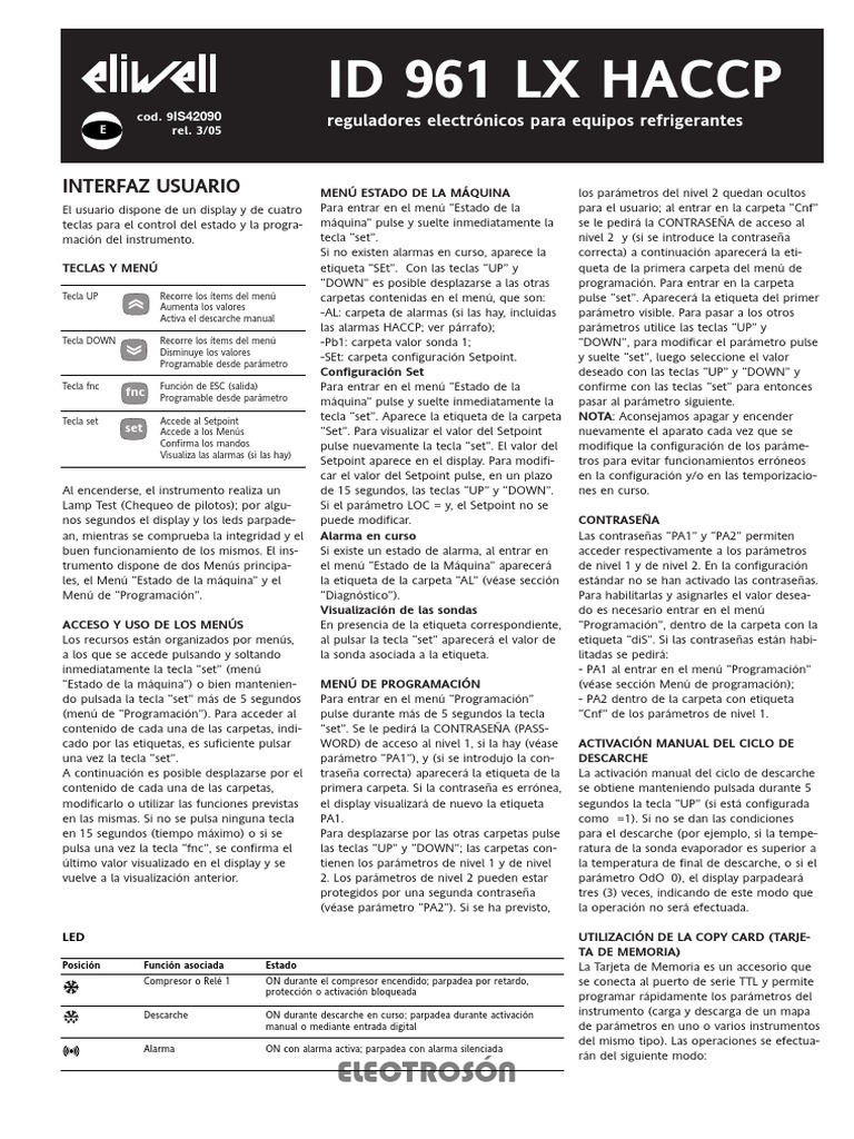 D Id961 0 Eliwell Id961 Documentacion | PDF | Contraseña | Diodo emisor ...