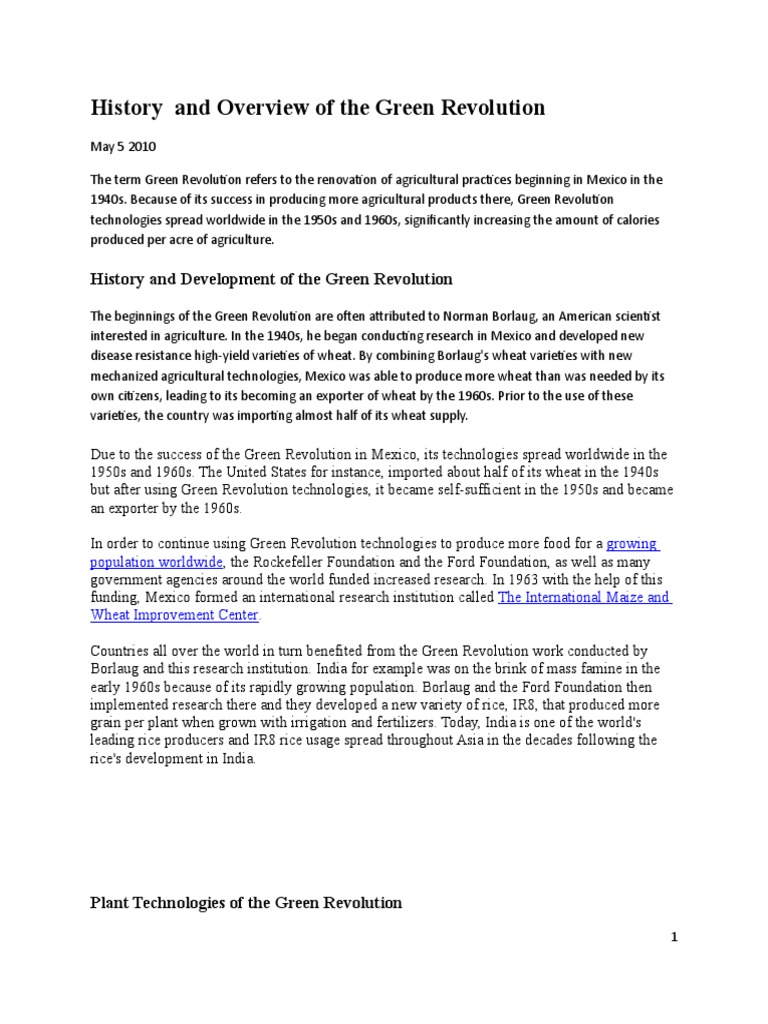 Overview of the Green Revolution's Impact | PDF | Green Revolution | Rice