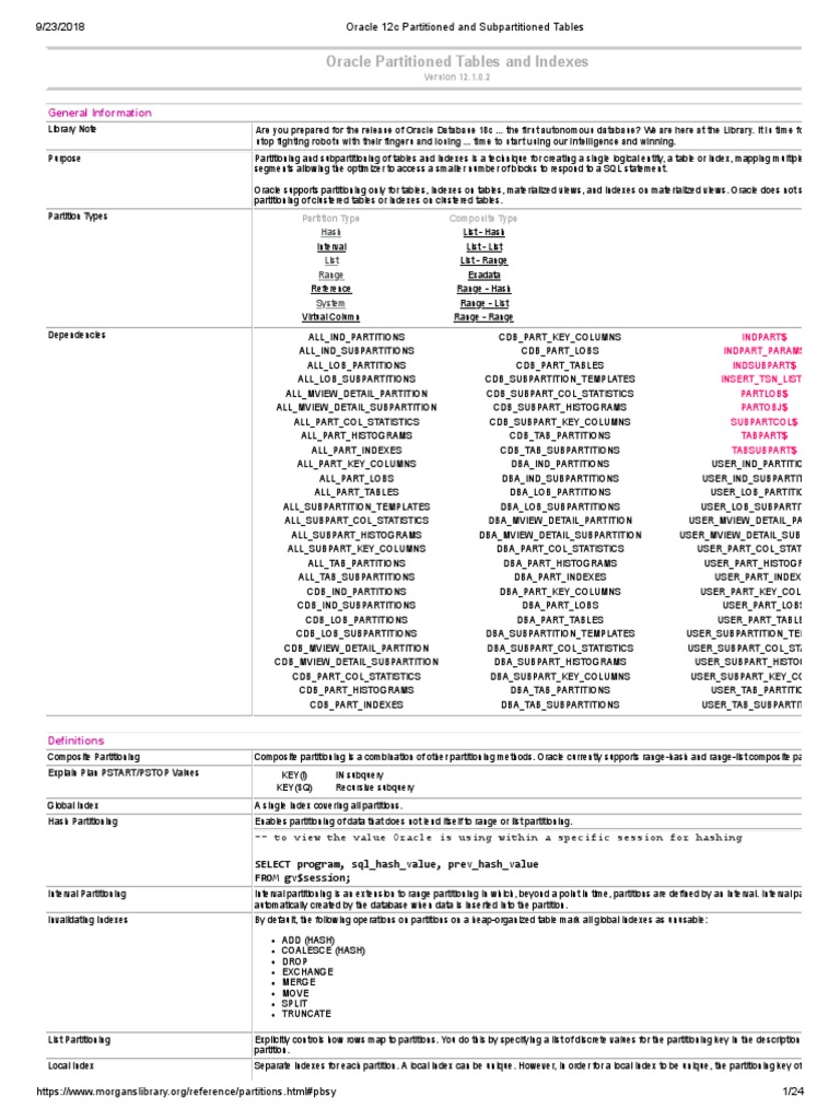 Oracle 12c Partitioned and Subpartitioned Tables PDF Database Index