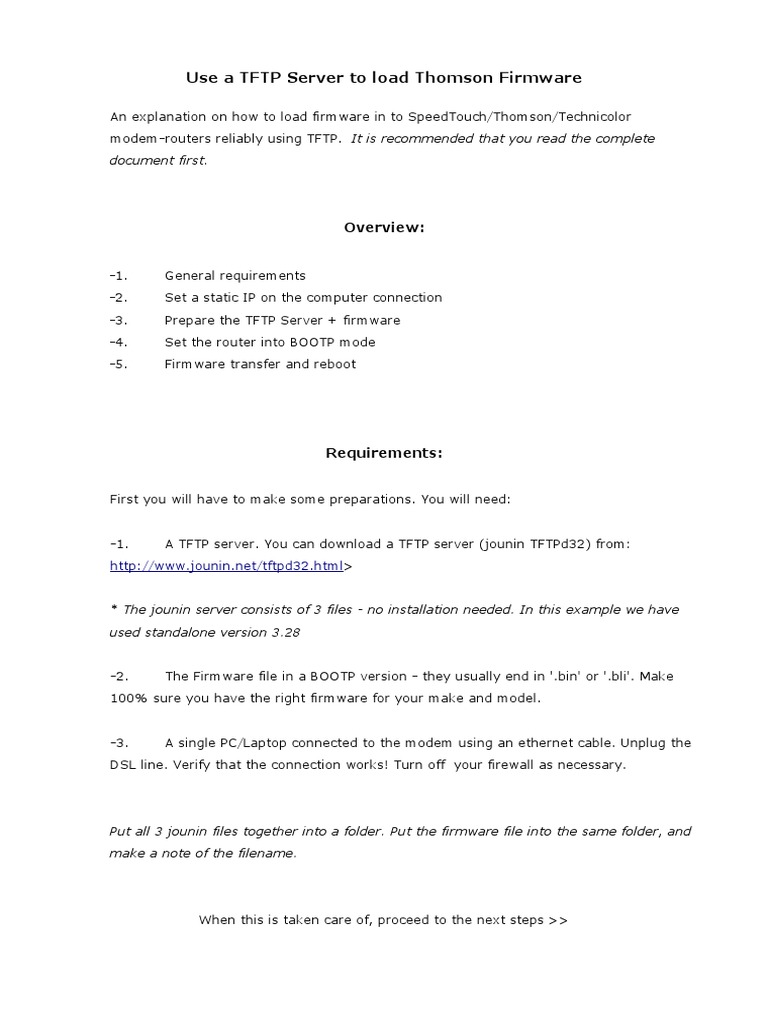 TFTP Firmware Loading for Thomson Routers | PDF | Ip Address | Local ...