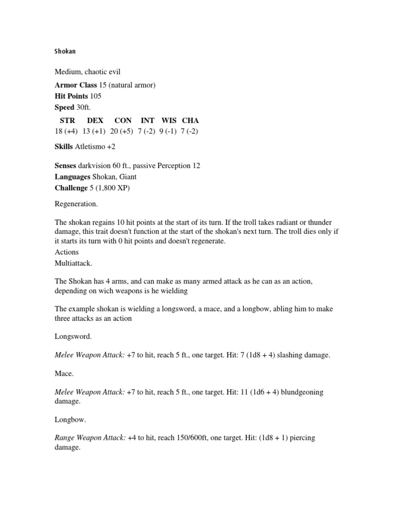 Armor Class 15 (Natural Armor) Hit Points 105 Speed 30ft. STR DEX CON ...