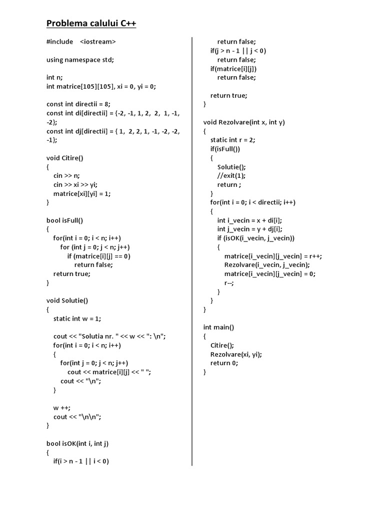 Problema Calului C++ | PDF