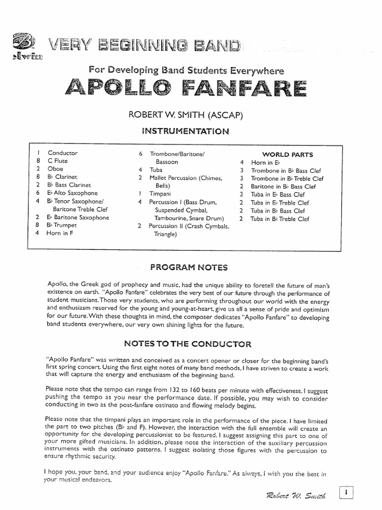 Apollo Fanfare: Concert Band Conductor Score & Parts: Robert W. Smith