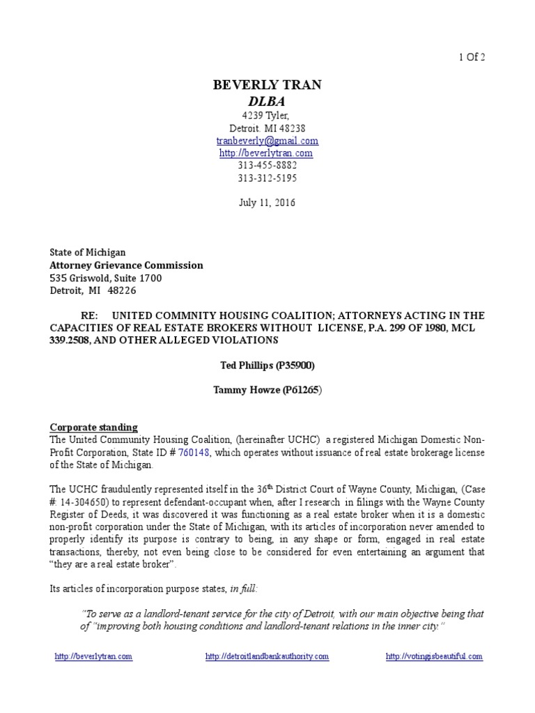 Michigan Attorney Grievance Commission Complaint On United Community