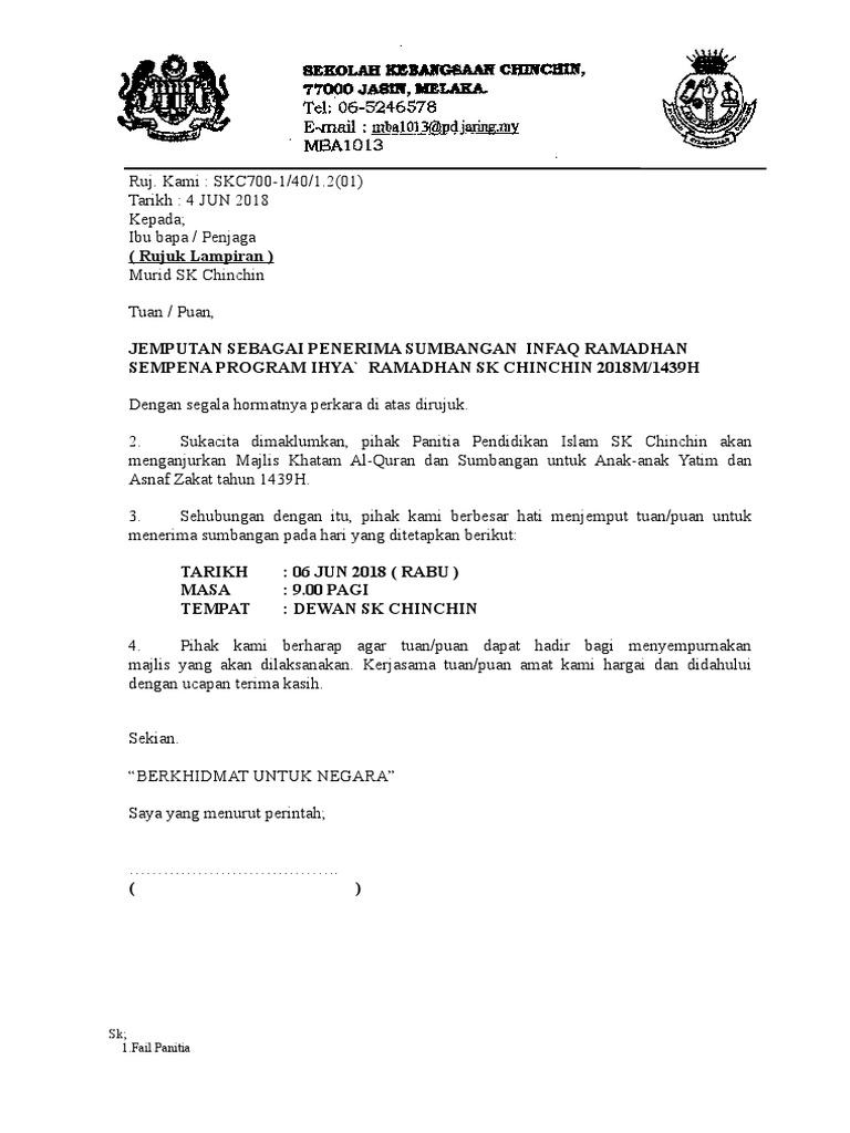 Surat Jemputan Terima Sumbangan Pdf