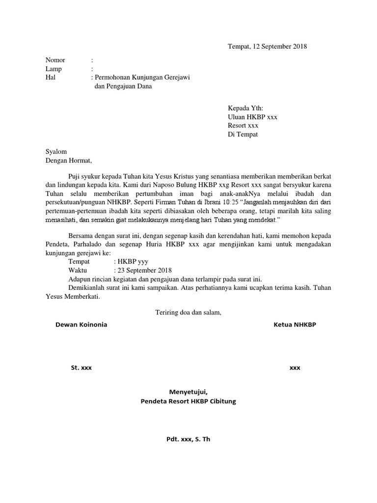 Contoh Surat Permohonan Pelayanan Di Gereja Kumpulan