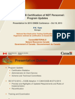Nrcan/Cgsb Certification of NDT Personnel: Program Updates: Presentation For 2013 Cinde Conference - Oct 10, 2013