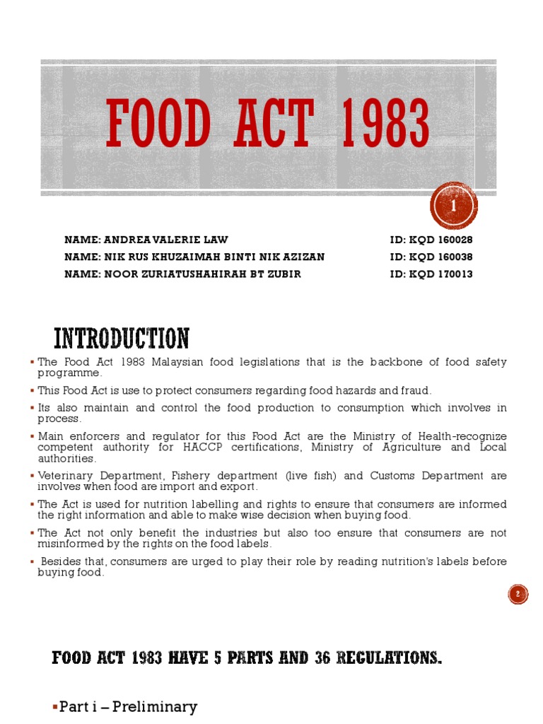 FOOD ACT 1983 | Food Safety | Hygiene