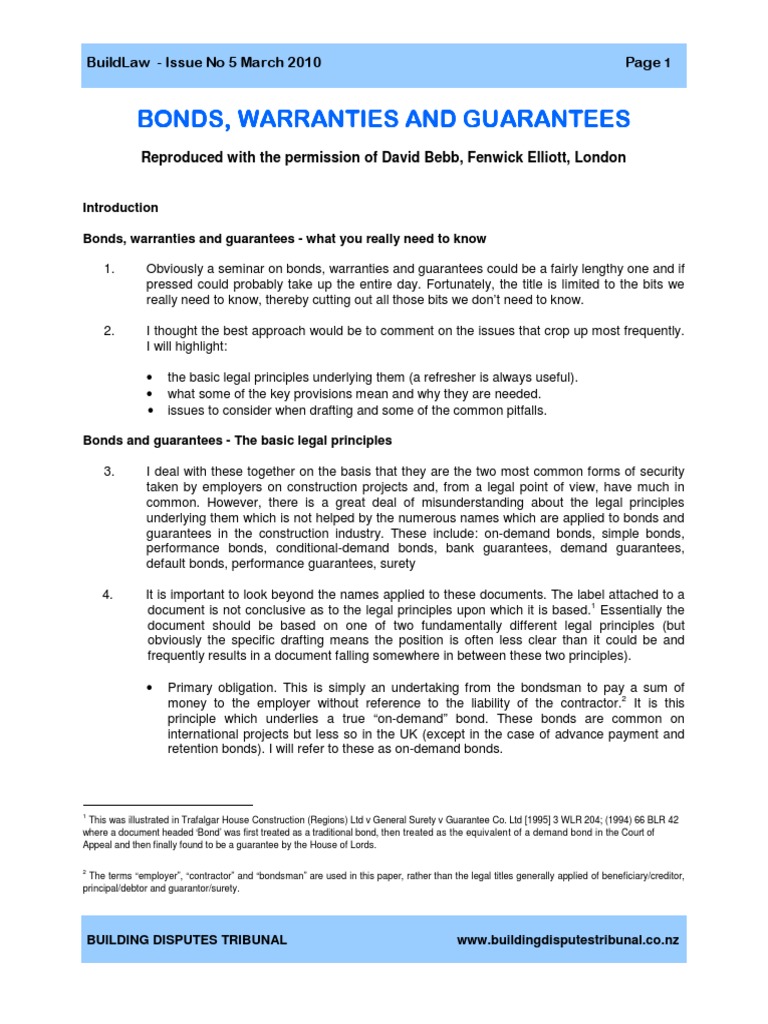 Bonds Warranties and Guarantees PDF Guarantee Private Law