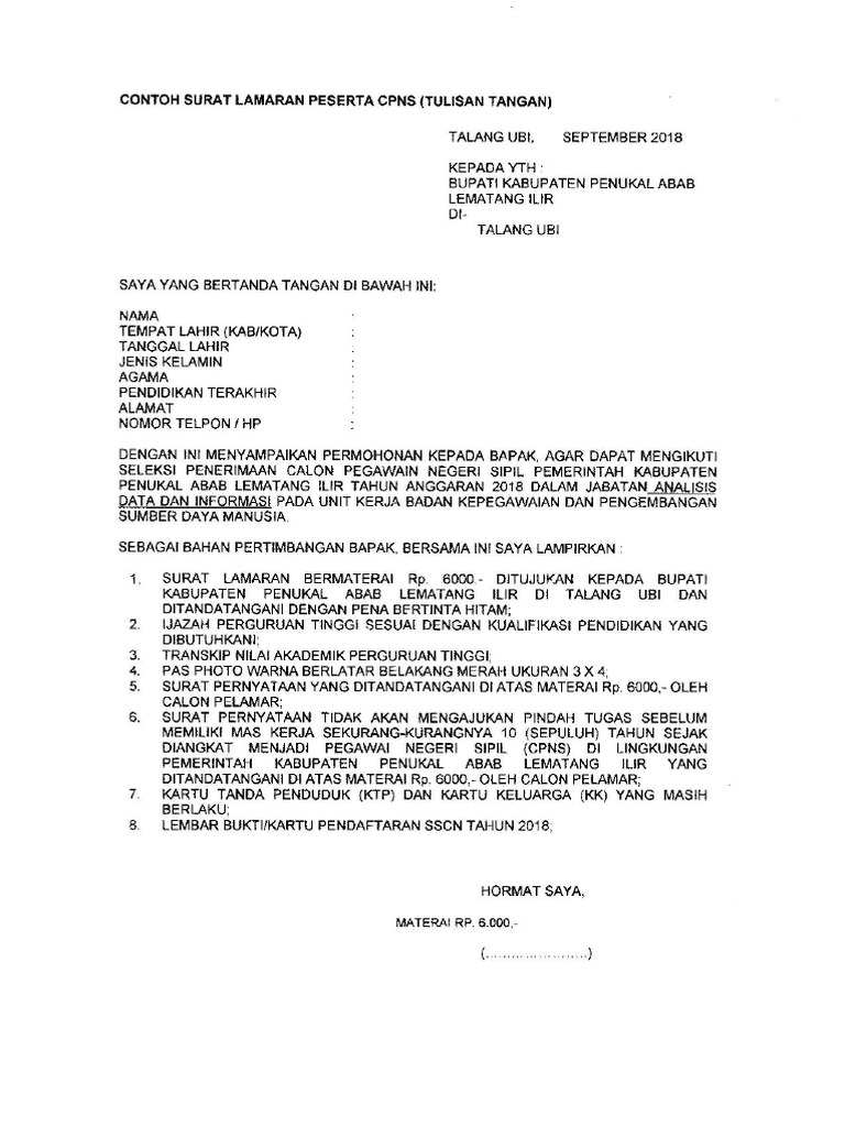 Contoh Surat Lamaran Pernyataan