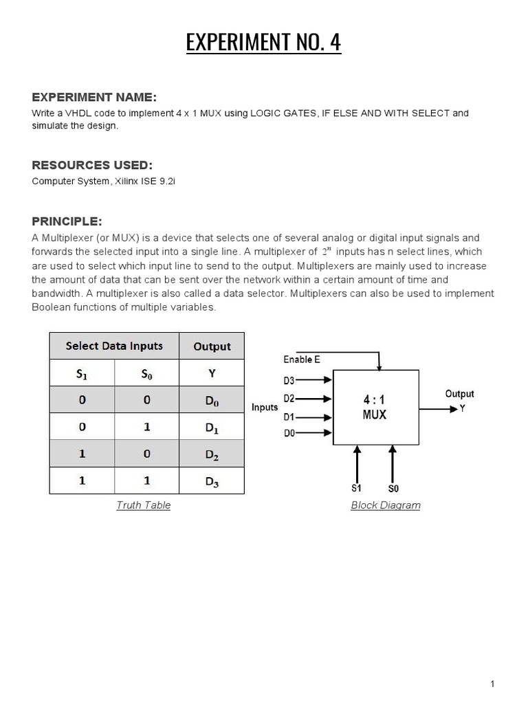 4x1 MUX | PDF | Vhdl | Electronic Circuits