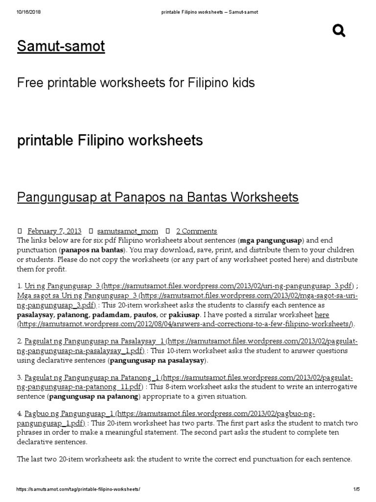 Printable Filipino Worksheets Samut Samot Pdf Adverb Languages