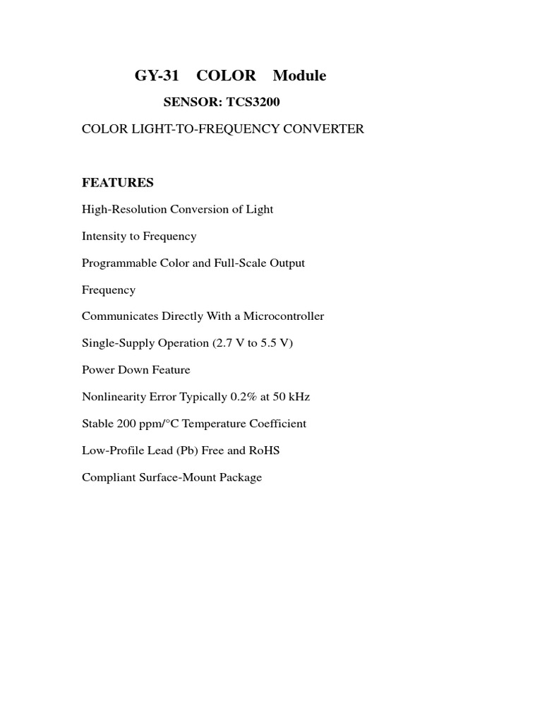 Color Sensor Module Pdf Science Mathematics Computers