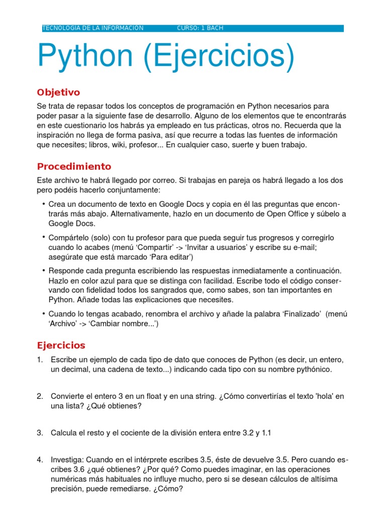 Python Ejercicios | PDF | Python (lenguaje de programación) | Archivo ...