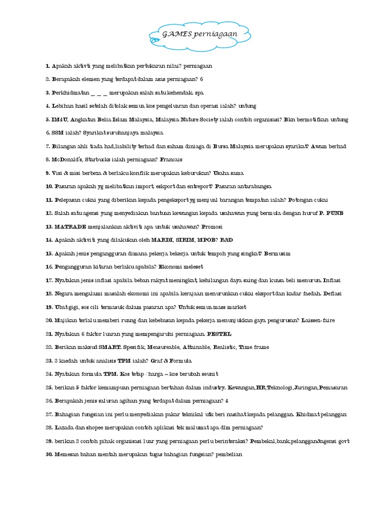 Kuiz Perniagaan Pdf