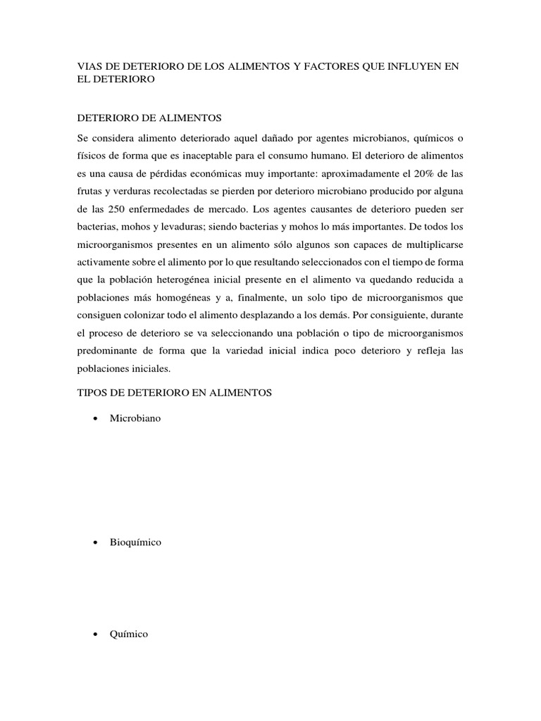 Factores del Deterioro de Alimentos | PDF | Microorganismo | Alimentos