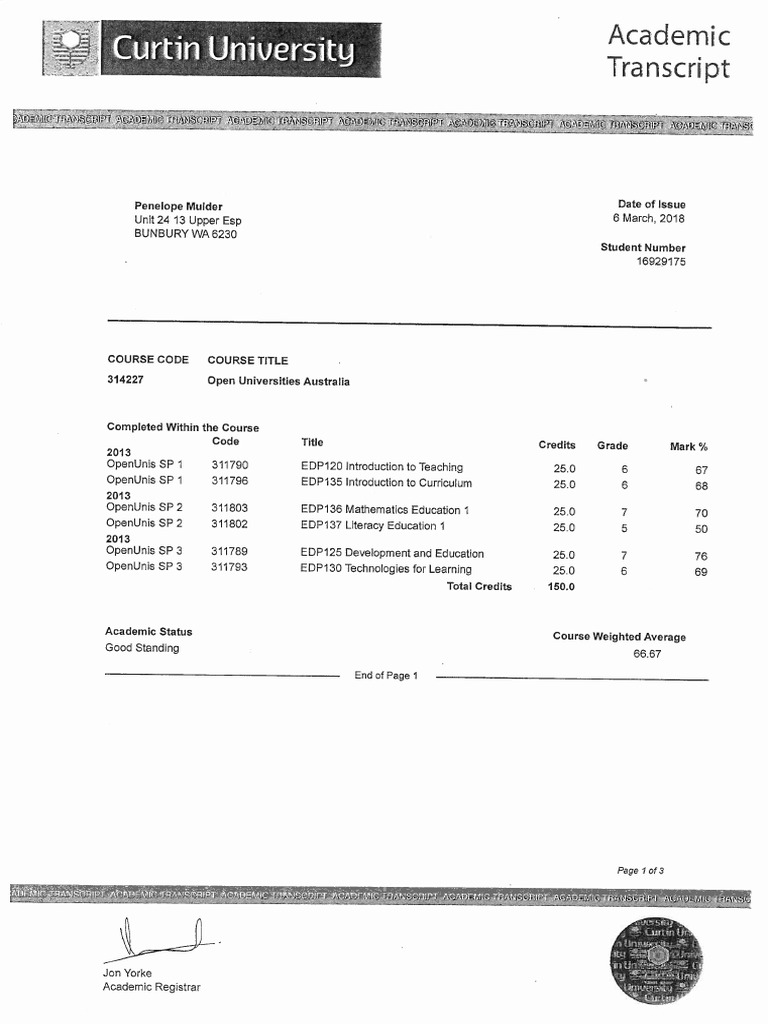 Academic Transcript | PDF