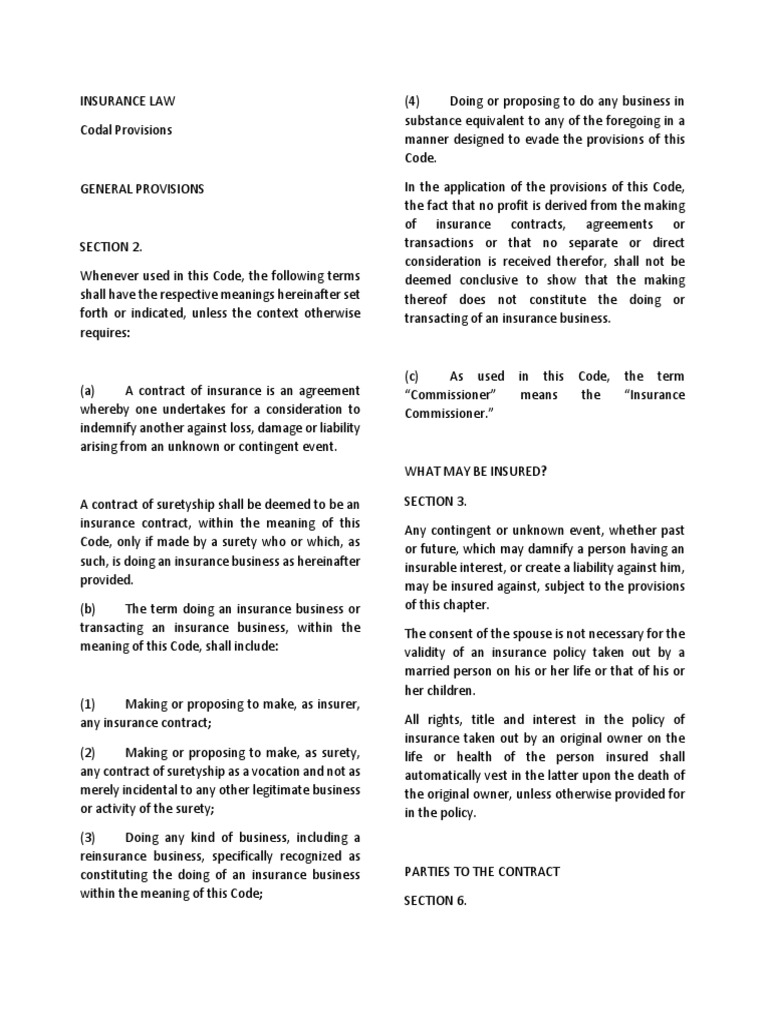 Overview of Insurance Law Provisions | PDF | Insurance | Misrepresentation