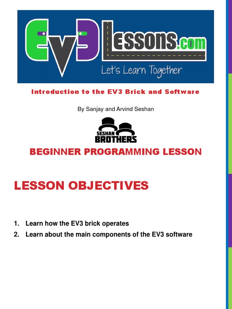 Beginner Programming Lesson: Introduction To The EV3 Brick and Software ...