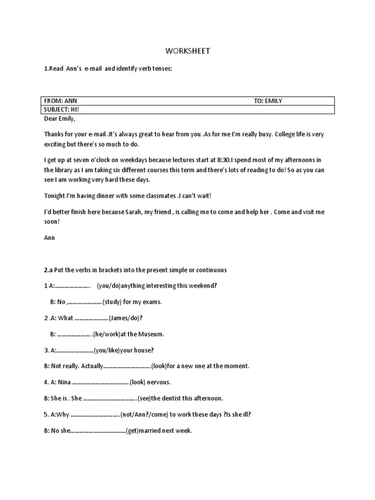 Worksheet: 2.a Put The Verbs in Brackets Into The Present Simple or ...