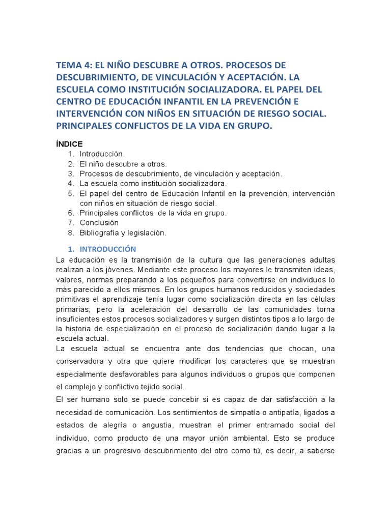 Tema 4 | PDF | Comportamiento | Educación de la primera infancia