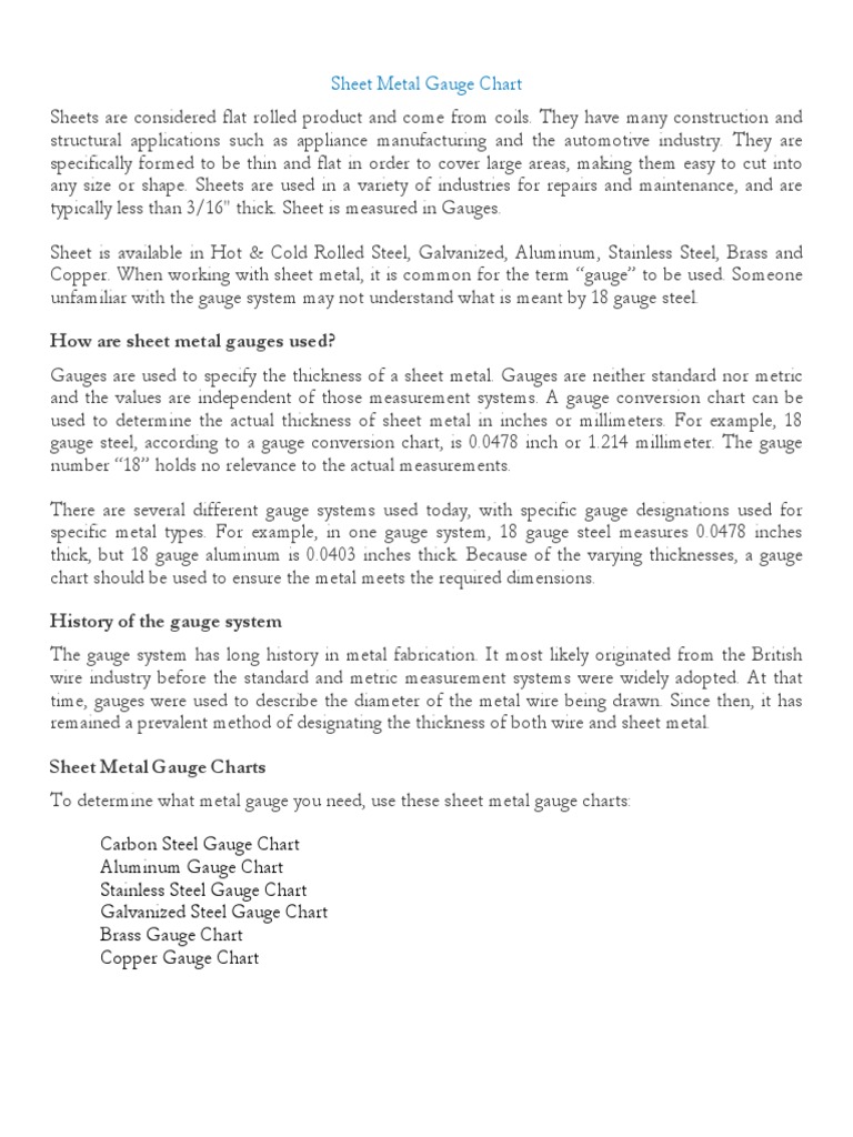 Sheet Metal Gauge Chart | PDF | Sheet Metal | Chemical Substances