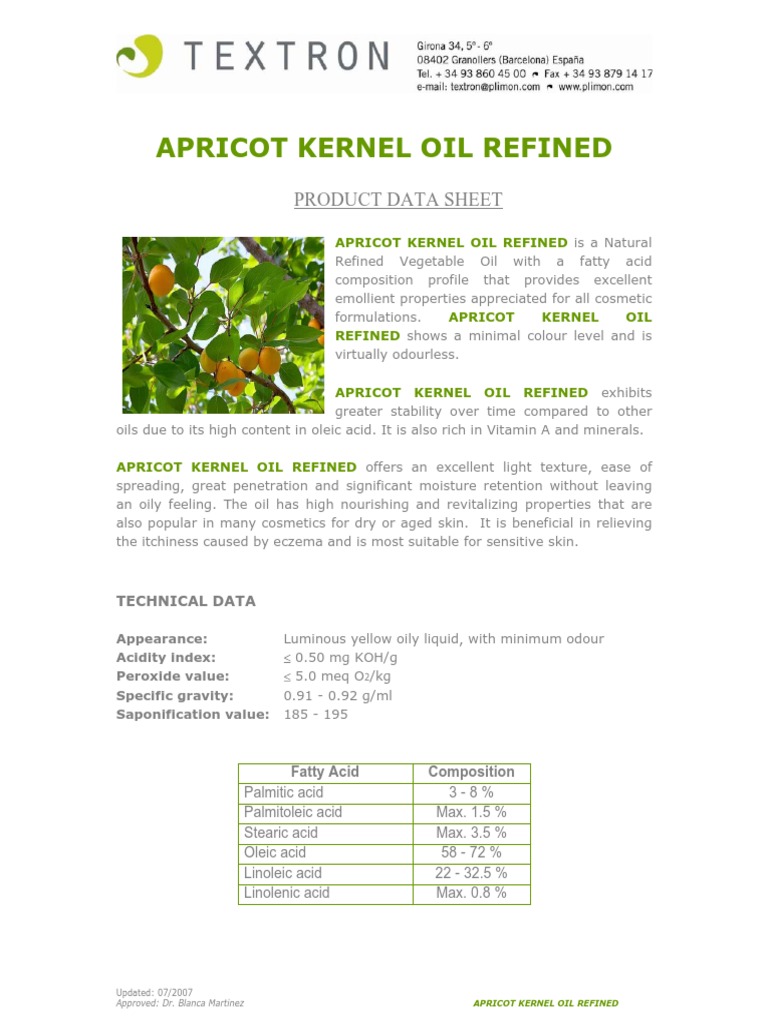 Apricot Kernel Oil Refined / Certifiicate of Analysis PDF Fatty