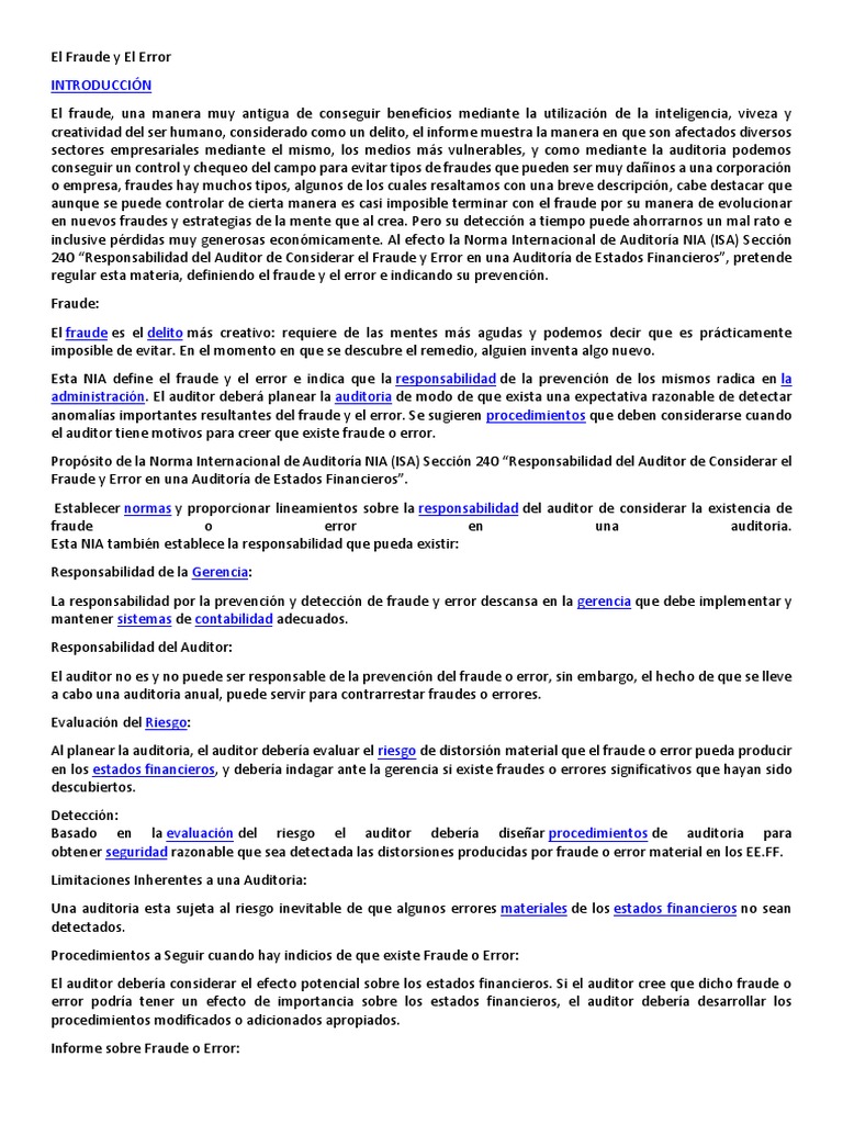 Auditoría ante Fraude y Error | PDF | Auditoría | Contabilidad