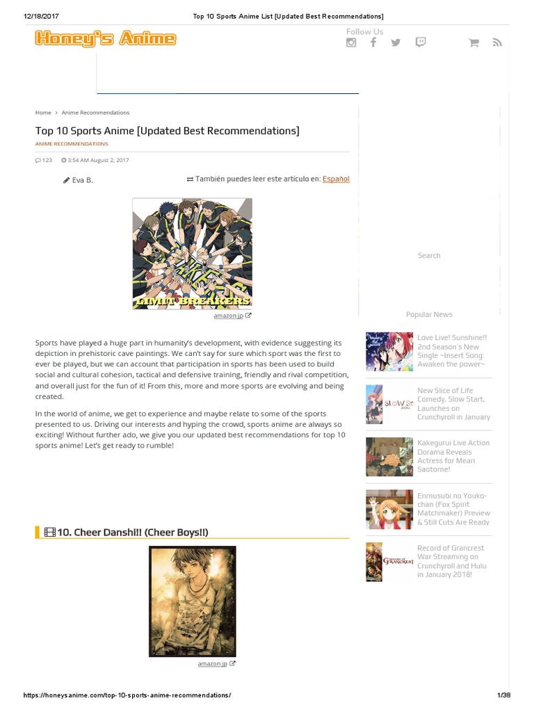 Top 10 Sports Anime List (Updated Best PDF PDF