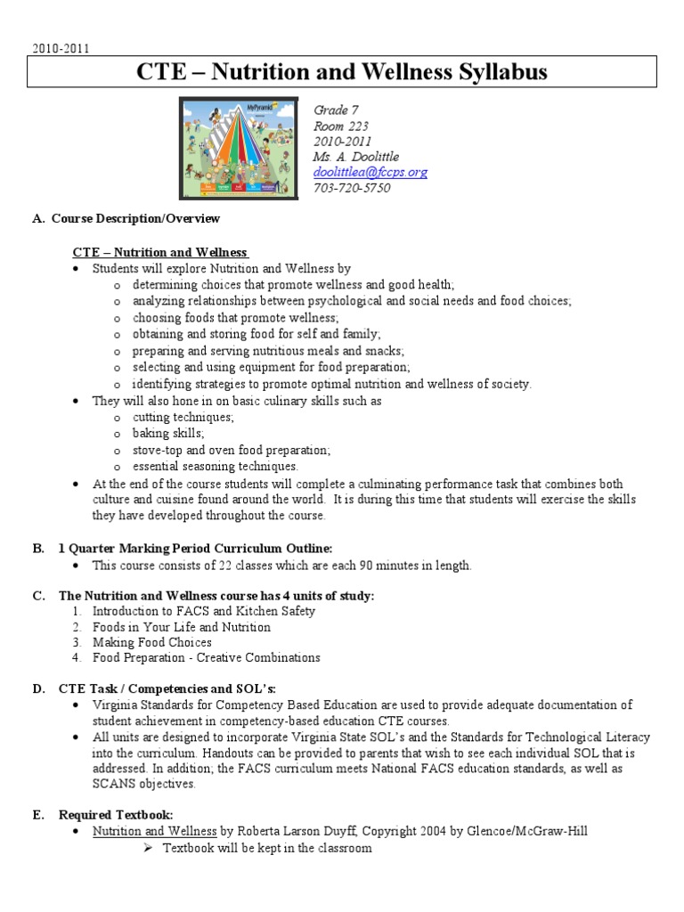 Nutrition and Wellness Syllabus (2) Foods Nutrition