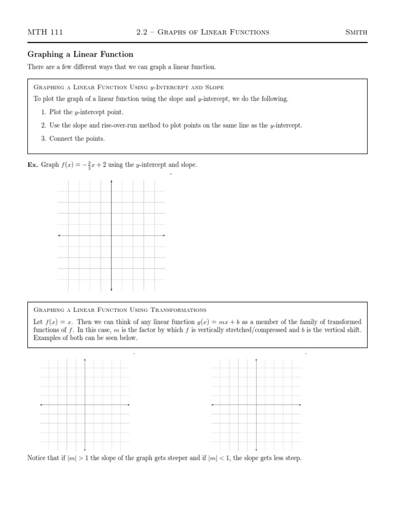 MTH 111 2.2 - Graphs of Linear Functions Smith | PDF