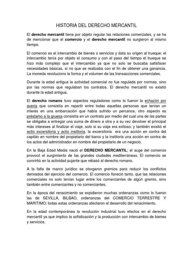 Resumen Antecedentes Históricos Del Derecho Mercantil