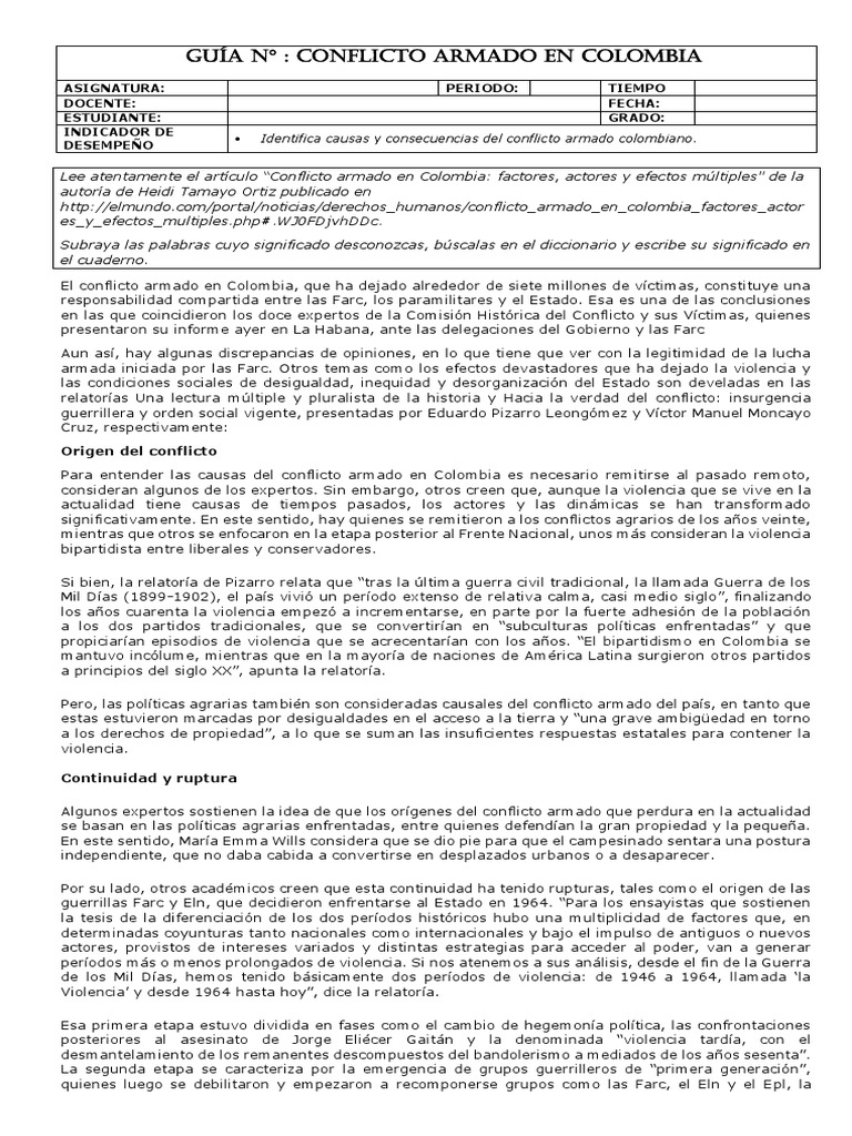 Conflicto armado en Colombia: 50 años | PDF | Colombia | Guerra de ...