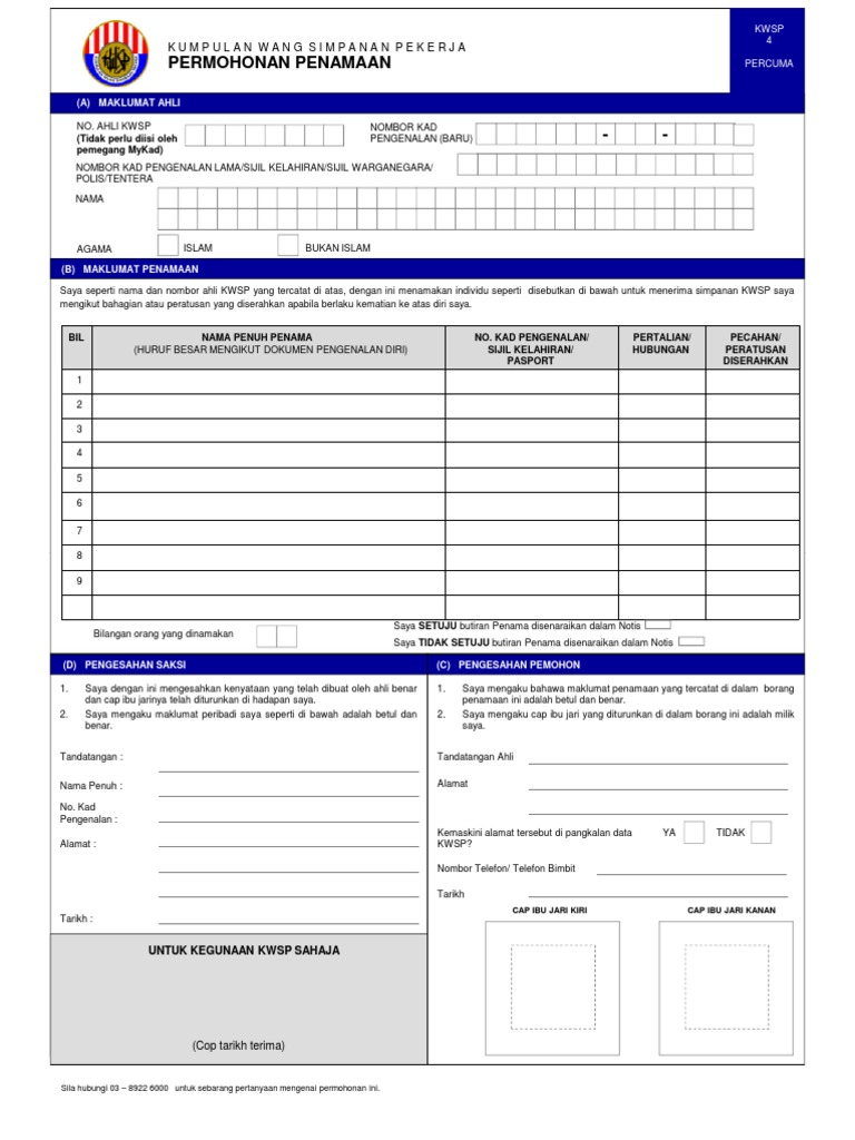Borang Penamaan Kwsp Pdf