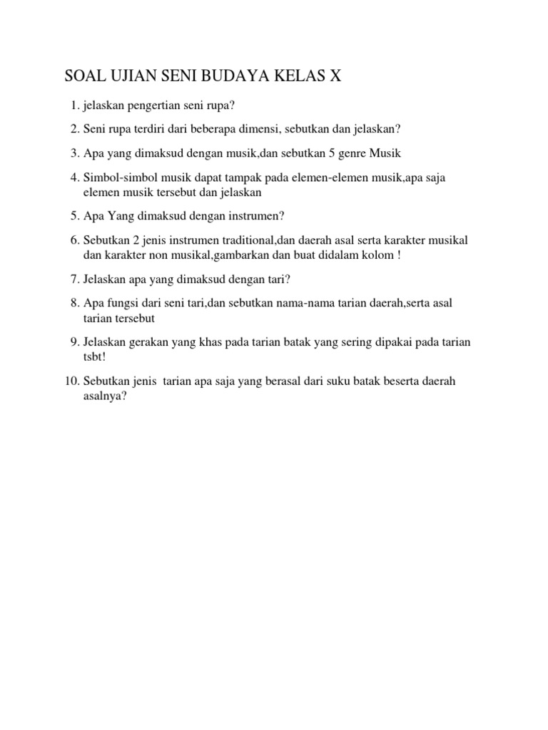 Soal Ujian Seni Budaya Kelas10 Pdf